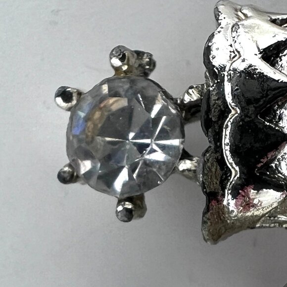 Tobacco Smoking Pipe Silver Tone Brooch Lapel Pin Tie Tack With Rhinestone - Picture 9 of 11